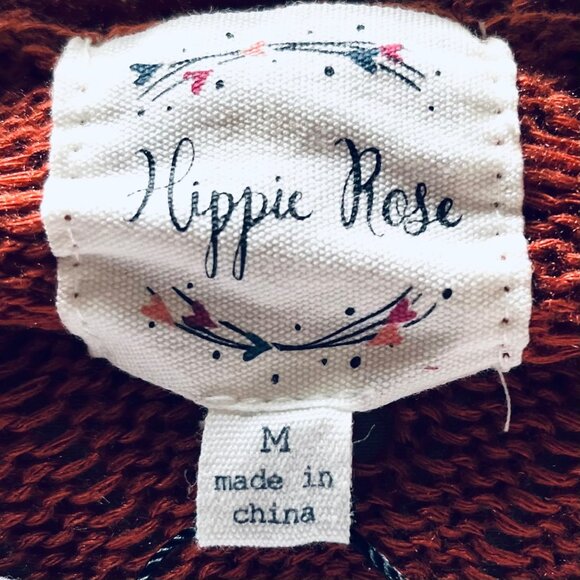 Hippie Rose Pointelle Open Front Cardigan Sweater in Rust/Barn Red (M) New w/tag - Picture 10 of 11